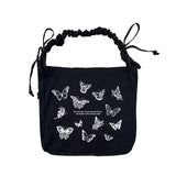 Uniwim Fashion Canvas Butterfly Print Crossbody Bag Retro Fairy Casual Shoulder Bag Korean Style Large Capacity All-match Commuter Bag