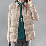 Autumn/Winter Ultra Light Feather Jacket Women's Irregular Down Coat Shirt Collar Single Breasted Windproof Slim Fit Coat