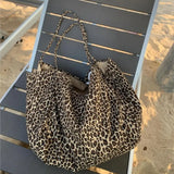 Uniwim  Vintage Leopard Print Tote Bag Handbag Women Retro Large Capacity Casual Shoulder Bags Female Harajuku Canvas Y2k Bags