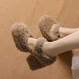 Uniwim  High Platform Lambswool Mary Jane Shoes Woman Retro Teddy Fur Thick Sole Pumps Ladies Winter Warm Plush Dress Zapatos