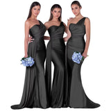 Uniwim Elegant Mermaid Bridesmaid Dresses One-Shoulder 2024 Prom Dress  Simple Satin Wedding Party Gowns Vestidos Para Bodas With Train