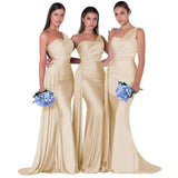 Uniwim Elegant Mermaid Bridesmaid Dresses One-Shoulder 2024 Prom Dress  Simple Satin Wedding Party Gowns Vestidos Para Bodas With Train