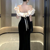 Uniwim Evening dresses Velet Ballgowns black off-shoulder Prom dress fishtail party dress H912