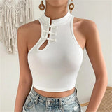 Uniwim Cute Camis Sexy White Crop Tops China Style Coil Buckle Sleeveless Summer 2024 Tank Top Women Short Slim Fairy Girls Y2k Clothes