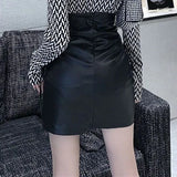 Uniwim Black Leather Mini Skirts Women Gothic High Waist Slim Fit Lace-Up Pencil Skirt Female Sexy Club Back Zipper Split Bag Hip Skirt