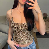 Uniwim Women's Sexy Crop Camisole Casual Summer Leopard Print Spaghetti Strap Tank Tops Sleeveless T-Shirt Club Streetwear