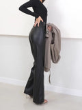 Black PU Women's Pants Fashion Loose High Waisted Wide Leg Pants Women Solid Suit Floor Length Autumn and Winter Women's Pants