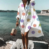 Uniwim Spring And Summer Fashion Women's Loose Casual Shirt Dress Elegant Women's Casual White Print Lapel Single Breasted Dress S-5XL