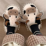 Uniwim 2024 Winter Warm Milk Cow Women Slippers Men Cute Soft Plush Sandals Adults Lovely Non-slip Flip Flops Couples Home Flat Slides