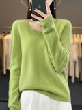 Aliselect Fashion Autumn Winter 100% Merino Wool Sweater Basic V-Neck Long Sleeve Cashmere Women Knitted Pullover Clothing Tops