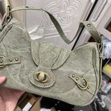 Uniwim Y2k Vintage Shoulder Bag American Street Style Rivets Green Canvas Handbag Gothic Punk Biker Cool Designers Underarm Bag