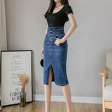 Uniwim Fashion Split Denim Skirt Woman 2024 Summer Korean Style High Waist Button Blue Midi Skirt Women Elegant Office A-Line Skirts