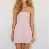 Sexy Off Shoulder A-line Mini Dress Women Strapless Backless Bow Party Dresses 2024 Chic Elegant Sleeveless Pink Short Vestidos