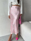 2024 Summer Autumn Women Elegant Midi Satin Skirts Printed High Waist Office Ladies Bodycon Pencil Slim Skirt For Women