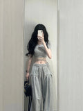 Uniwim 2 Piece Pant Sets 2024 Summer Casual Y2k Crop Top + Loose Trousers Sport Wear Korean Fashion Suits Chic Outwear T Shirts Blouse