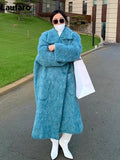 Uniwim Winter Long Blue Fluffy Oversized Warm Wool & blends Coat for Women Single Button Pockets Luxury Clothes Woolen Overcoat