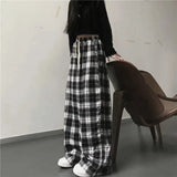 Uniwim Black and White Plaid pants Oversize New Women Casual Loose Wide Leg Trousers Ins Retro Teen Straight Trousers Hiphop Streetwear