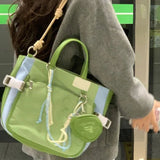 Uniwim MBTI Green Womens Shoulder Bag Nylon Large Capacity Casual Student Tote Bag Jk Cute Aesthetic Literary Ladies New in Handbag