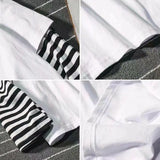 Korean Harajuku Black White Striped Hip Hop T-shirts Men Women Autumn Long Sleeve Fake Two-piece T Shirt Solid Clothes Tshirt