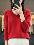 Aliselect Fashion Autumn Winter 100% Merino Wool Sweater Basic V-Neck Long Sleeve Cashmere Women Knitted Pullover Clothing Tops