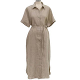 Uniwim Summer Cotton and Linen Long Dress Fashion New Polo Neck Single Breasted Shirt Dress Casual Simplicity Loose Lace-up Vestidos