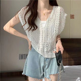 Uniwim Cotton Crochet Tops Sexy Knitted Hollow Out Sleeveless T-Shirts Loose Female Women Clothing 2023 Summer New Vintage Tees Femme