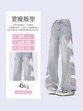 Uniwim Women Jeans with Heart Vintage Y2k 90s Aesthetic Baggy Denim Trouser 2000s Harajuku Kawaii Wide Cowboy Pants Trashy Clothes