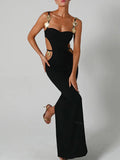 Uniwim Sexy Shoulder Strap Beaded Contrasting Colors Low-cut Waistless Design Dress 2024 Summer Elegant Sleeveless Maxi Dresses A2166