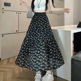 Uniwim Korean Fashion Floral Print Skirt Women 2024 Summer New Elegant Black Long Skirt Female A-line Drap Beach Holdiay Faldas Mujer