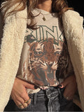 Apricot Tiger Graphic T-Shirt Women 2024 Summer Cotton Vintage Boho Tshirt Tees Femme Rock n Roll Luxury Loose T-shirts Tops