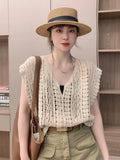 Uniwim Cotton Crochet Tops Sexy Knitted Hollow Out Sleeveless T-Shirts Loose Female Women Clothing 2023 Summer New Vintage Tees Femme