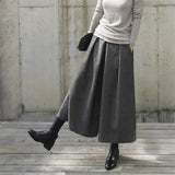 High Waist Elastic Loose Woolen Wide Leg Skirts Pants Womens Pleated Casual Fat Leg Pants 2024 Winter Autumn Straight Trousers