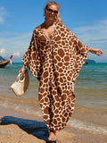 Uniwim Kaftan Dresses Cover Up for Swimwear Women Plus Size Animal Print Caftan Resort Dress