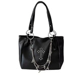 Uniwim   -  Large Capacity Women's Gothic Black Tote Bag Y2k Hot Girls Chain Shoulder Bags Fashion Pu Leather Female Travel Handbags Purse