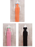 Uniwim Sexy Shoulder Strap Beaded Contrasting Colors Low-cut Waistless Design Dress 2024 Summer Elegant Sleeveless Maxi Dresses A2166