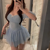 Uniwim Korean Party Mini Sexy Dress Female Summer High Waist Elegant Kawaii Dress Female Short Sleeve Design Sweet Casual Dress 2024