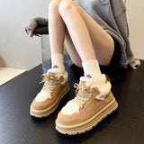 Uniwim 2024 Winter New Women's Keep Warm Cotton Shoes Fashion Platform Lace Up Low Top Sneakers Women Casual Plus Velvet Snow Boots