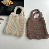 Uniwim Solid Color Hand-woven Bag New Knit High-capacity Wool Knitting Shoulder Bags Tote Bag Mid-autumn Festival