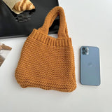 Uniwim Solid Color Hand-woven Bag New Knit High-capacity Wool Knitting Shoulder Bags Tote Bag Mid-autumn Festival