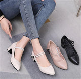 Uniwim   High-quality Cowhide Pointed Shallow Mouth Women Pumps Thick Heel Shoes Work Office Banquet Leather Shoes Large Size