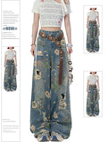 Uniwim Women Y2k Graphic Print Ripped Jeans Baggy Harajuku 90s Aesthetic Denim Trousers Vintage Japanese 2000s Style Trashy Jean Pants