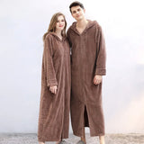 Uniwim Fall Winter Nightgown Zipper Bathrobe Men Hooded Nightgown Couples Pajamas Flannel Long Nightdress Sleepwear Women Nightwear