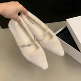 Uniwim 2024 New Temperament Pointed Hair Shoes A Word Diamond Suede Shoes Autumn and Winter Lazy Warm Cotton Shoes Women