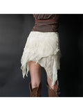 Woman Gauze Mini Elastic Waist Skirt Asymmetrical Pleated Simple Skirt Daily A-line Elegant Skirt Preppy Style Korean All-match