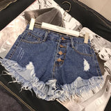 Uniwim High Waist Tassel Broken Denim Shorts Women Summer Korean Version Raw Edge Wide Leg Loose Plus Size Jean Shorts Female