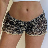 Uniwim Retro Y2K Women Kawaii Leopard Printed Shorts Ruffle Vintage Cottage Shorts Elastic Slim Fit Bloomers Pants Fashion Streetwear