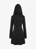 Uniwim ROSEGAL Plus Size Gothic PU Panel Hooded Coats Black Slim Outwear Turn-down Collar Lace Up Braided Grommet Side Zip Jacket Coat