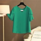 Uniwim 2024 Fashion Brand Tops Women's Summer Plus Size Flared Sleeves Loose Chiffon Shirts Short-sleeved V-neck Women's Plus Size Tops