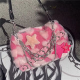 Uniwim Autumn Winter Plush Y2K Large Capacity Chain Retro Handbag Harajuku Wind Heart-shaped Shoulder Bag Woman Bag Purses