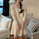 Uniwim Korean Fashion Two-piece Set Women Pullover Turn-down Collar Crop Top Mini Skirt Solid Casual Suit Autumn New Knitwear Outfits